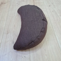 Brown linen meditation Crescent cushion filled with buckwheat hulls gift for him Yoga support pillow