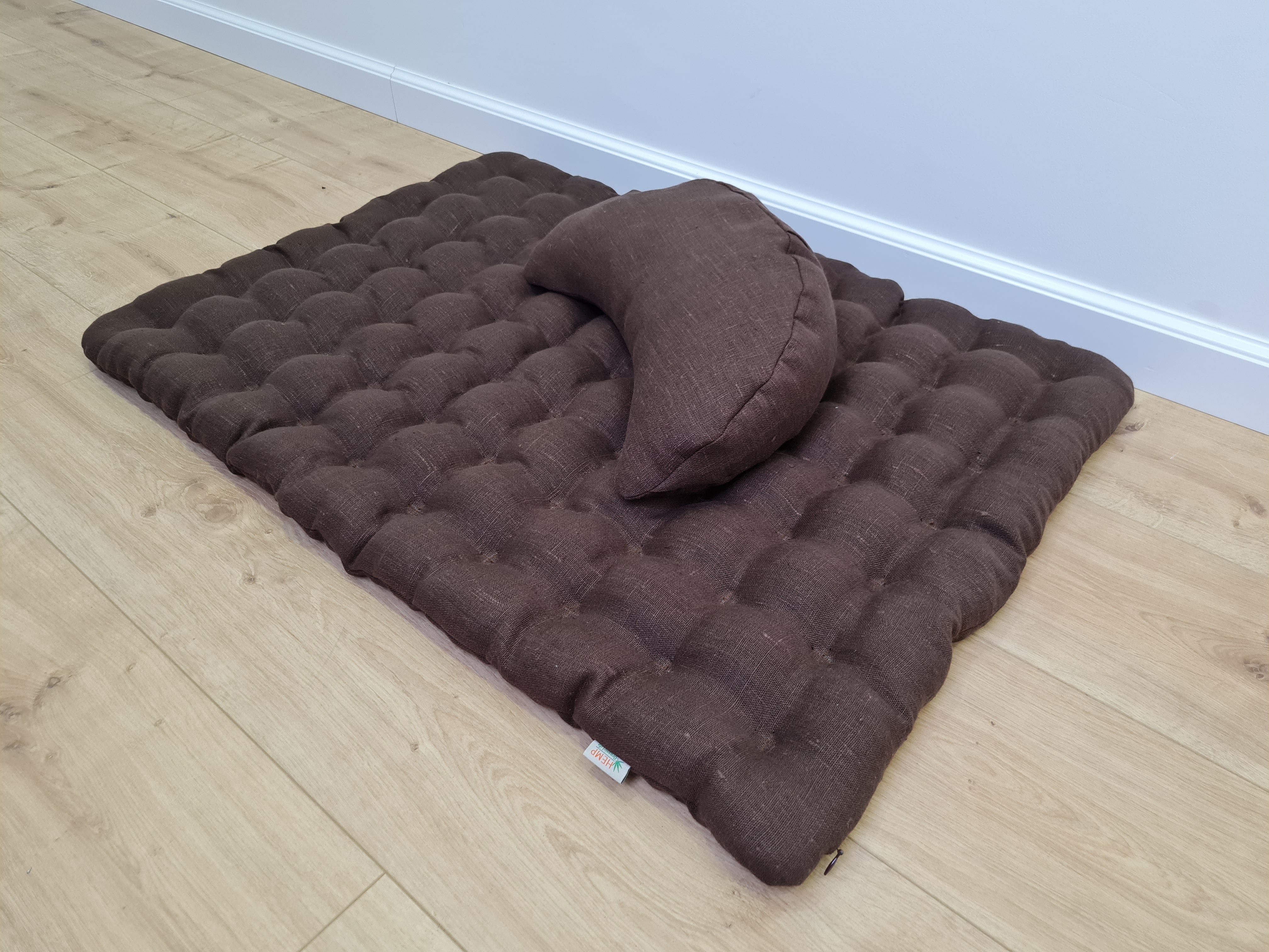 Set of linen meditation Crescent cushion + mat floor cushion 23" x 35" filled with buckwheat hulls