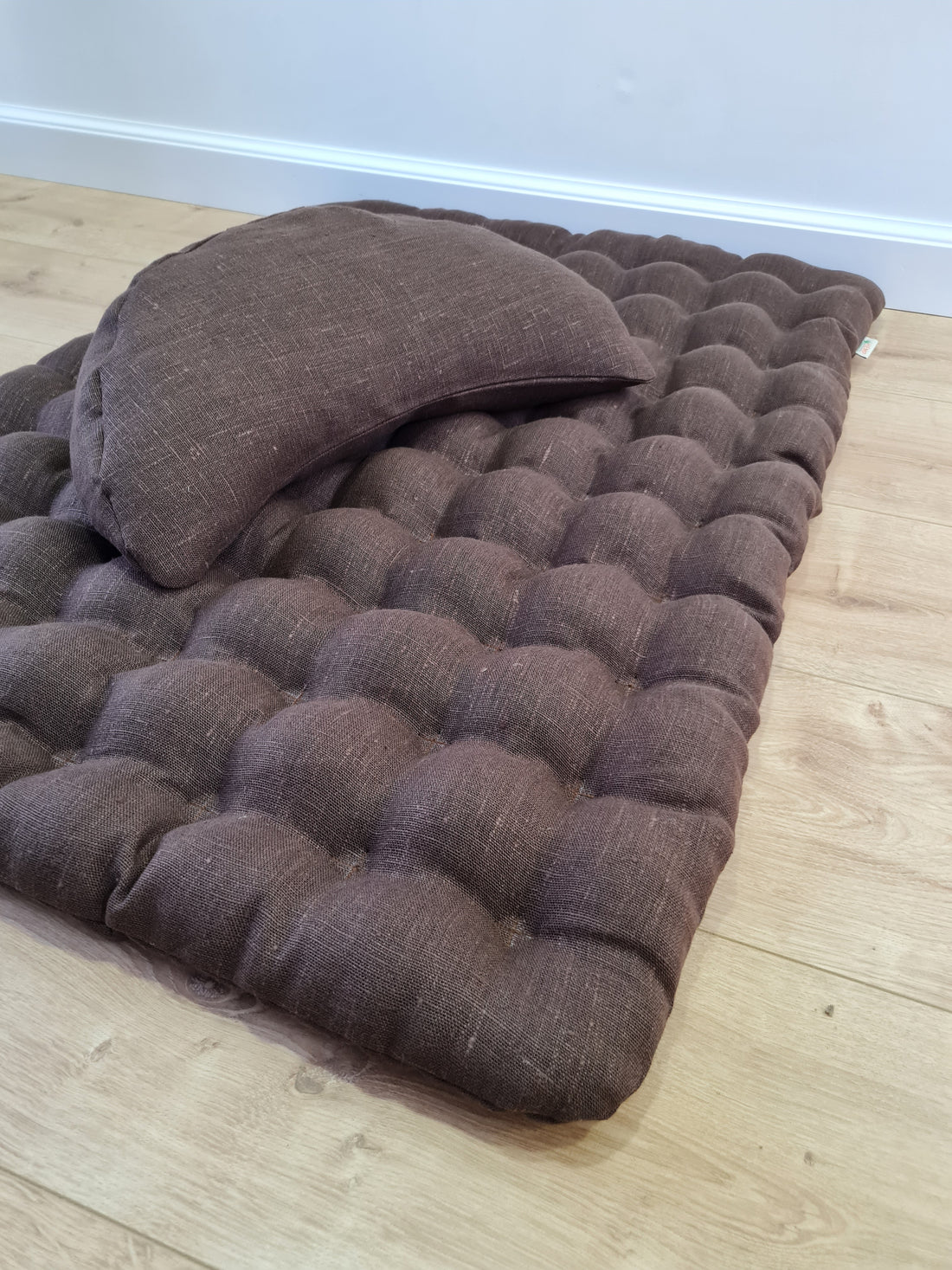 Set of linen meditation Crescent cushion + mat floor cushion 23" x 35" filled with buckwheat hulls