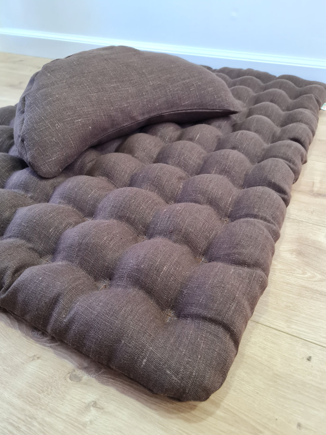 Set of linen meditation Crescent cushion + mat floor cushion 23" x 35" filled with buckwheat hulls