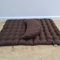 Set of linen meditation brown Crescent cushion + mat floor cushion 23" x 35" filled with buckwheat hulls