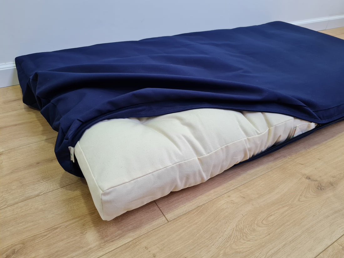 27" x 51" (70x130cm) Cover with zipper for shikibuton 3 inches thick in Natural dark blue cotton