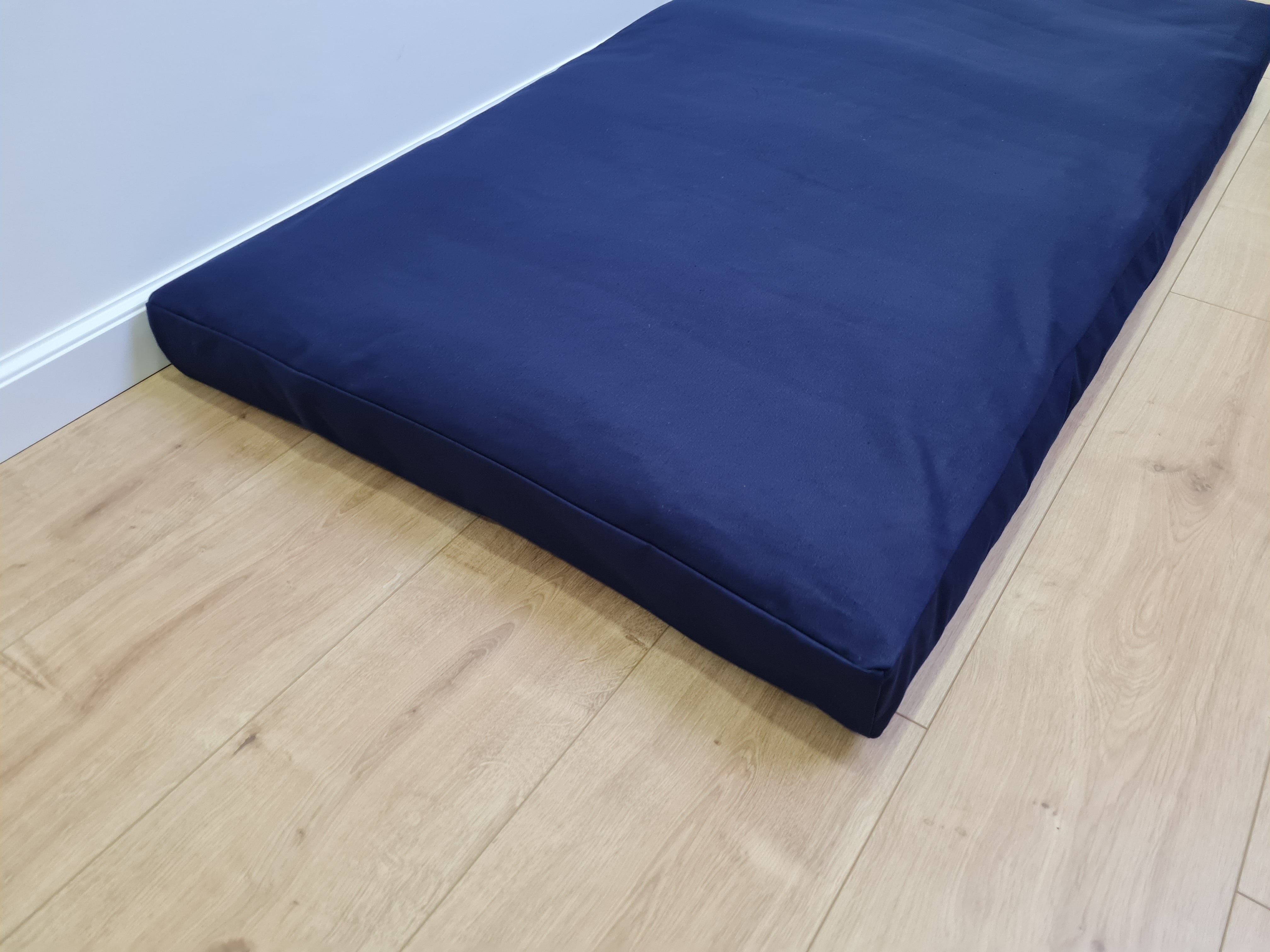 Cover with zipper for 3" (8 cm) shikibuton / topper Natural dark blue cotton Fabric Custom size