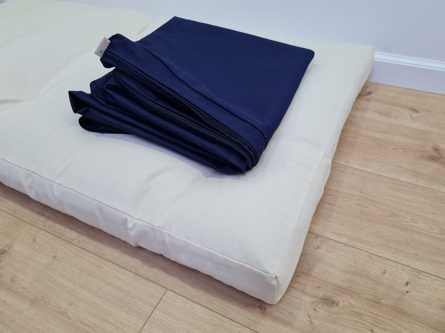 27" x 51" (70x130cm) Cover with zipper for shikibuton 3 inches thick in Natural dark blue cotton