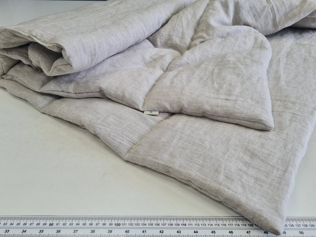 Winter Organic HEMP + FLAX blanket 400 g / m2 in natural undyed linen fabric grey shade with filler created from organic Hemp fiber