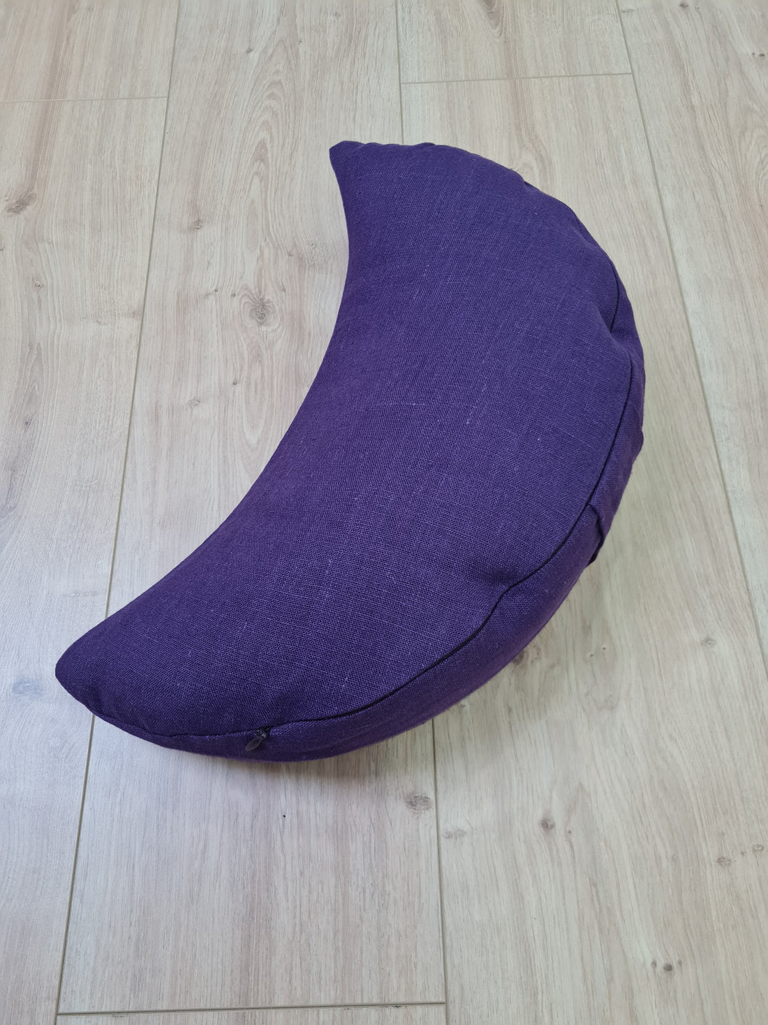 Purple linen meditation Crescent cushion filled with buckwheat hulls gift for him Yoga support pillow