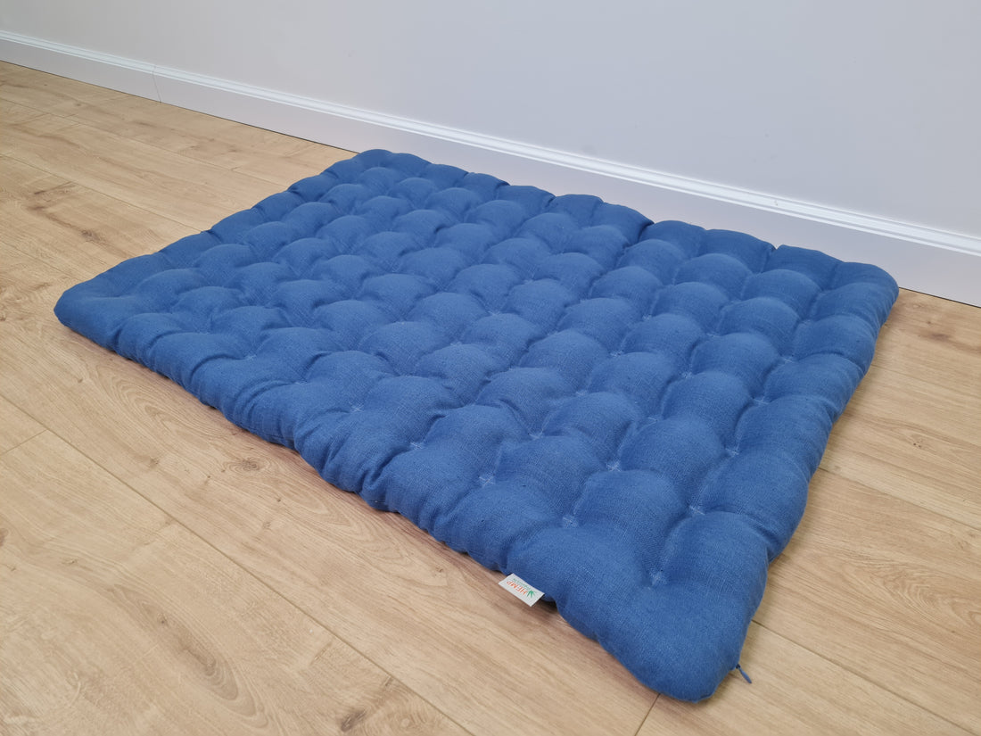 Floor cushion with Buckwheat hulls 23"x35" in blue linen/Meditation cushion for Yoga studio/ zabuton Organic Massage Natural Pillow seat