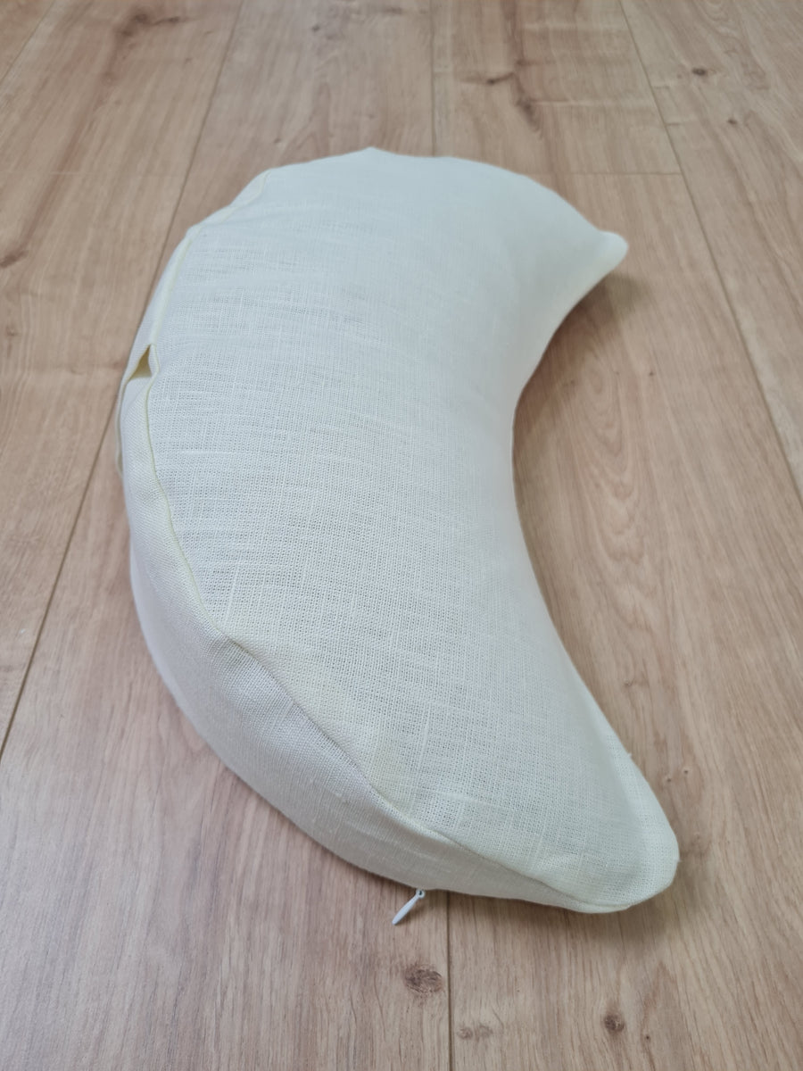 Linen meditation Cresсent cushion White filled with buckwheat hulls