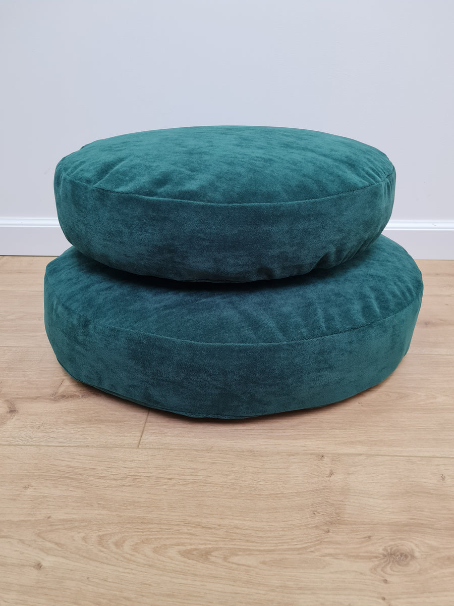 Round Hemp Cushion with Removable Green Velvet Cotton Cover Hemp Fiber Filling in Italian velvet fabric Floor cushion pillow custom made