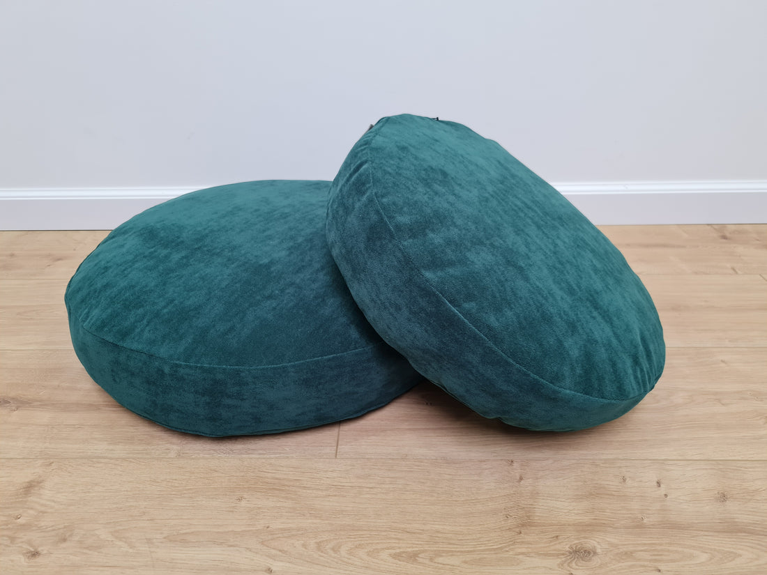 Round Hemp Cushion with Removable Green Velvet Cotton Cover Hemp Fiber Filling in Italian velvet fabric Floor cushion pillow custom made