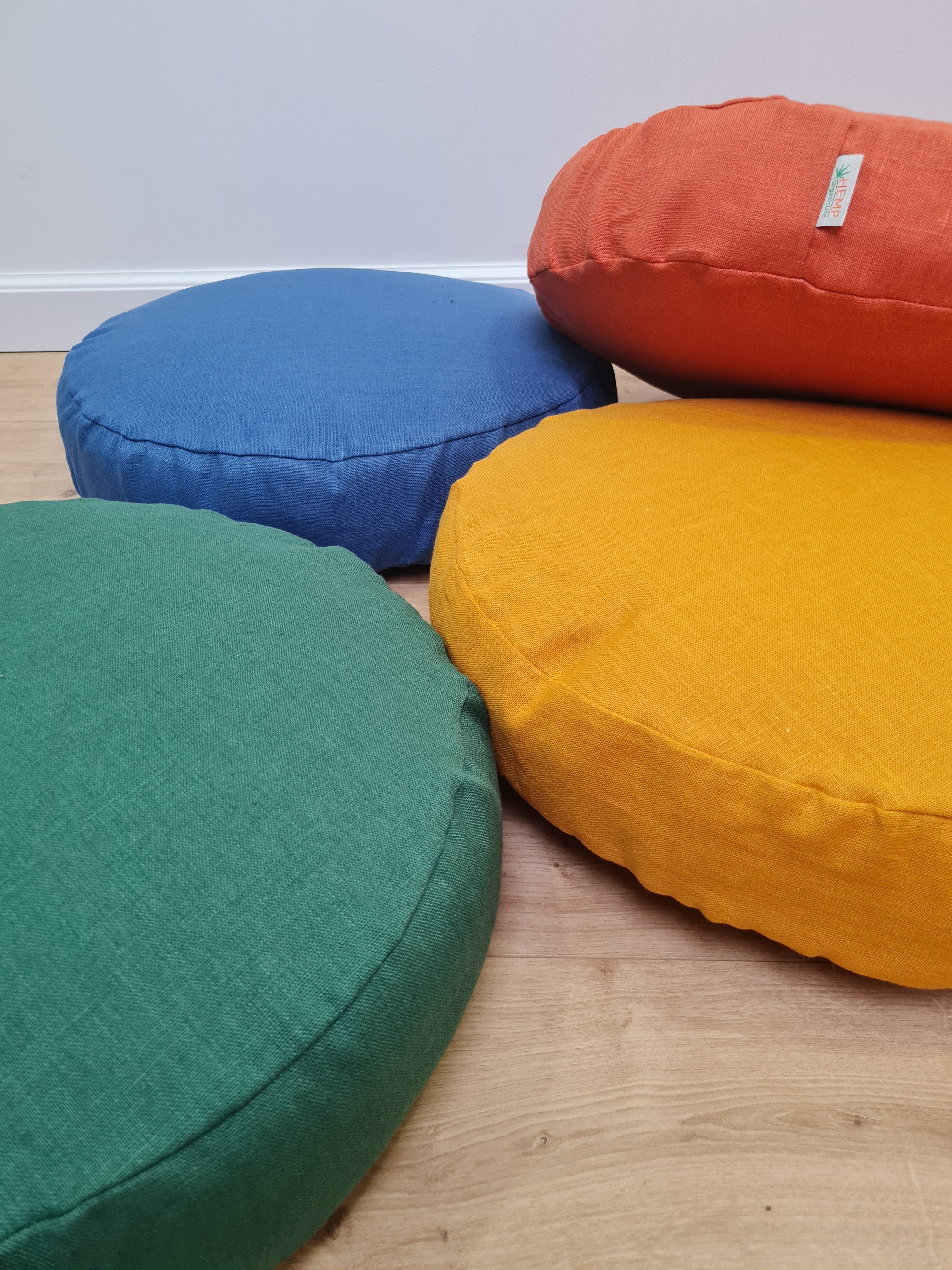 Round Hemp cushion with Linen removable Cover Hemp fiber filling in cotton fabric Cover in Linen fabric Floor cushion custom made size