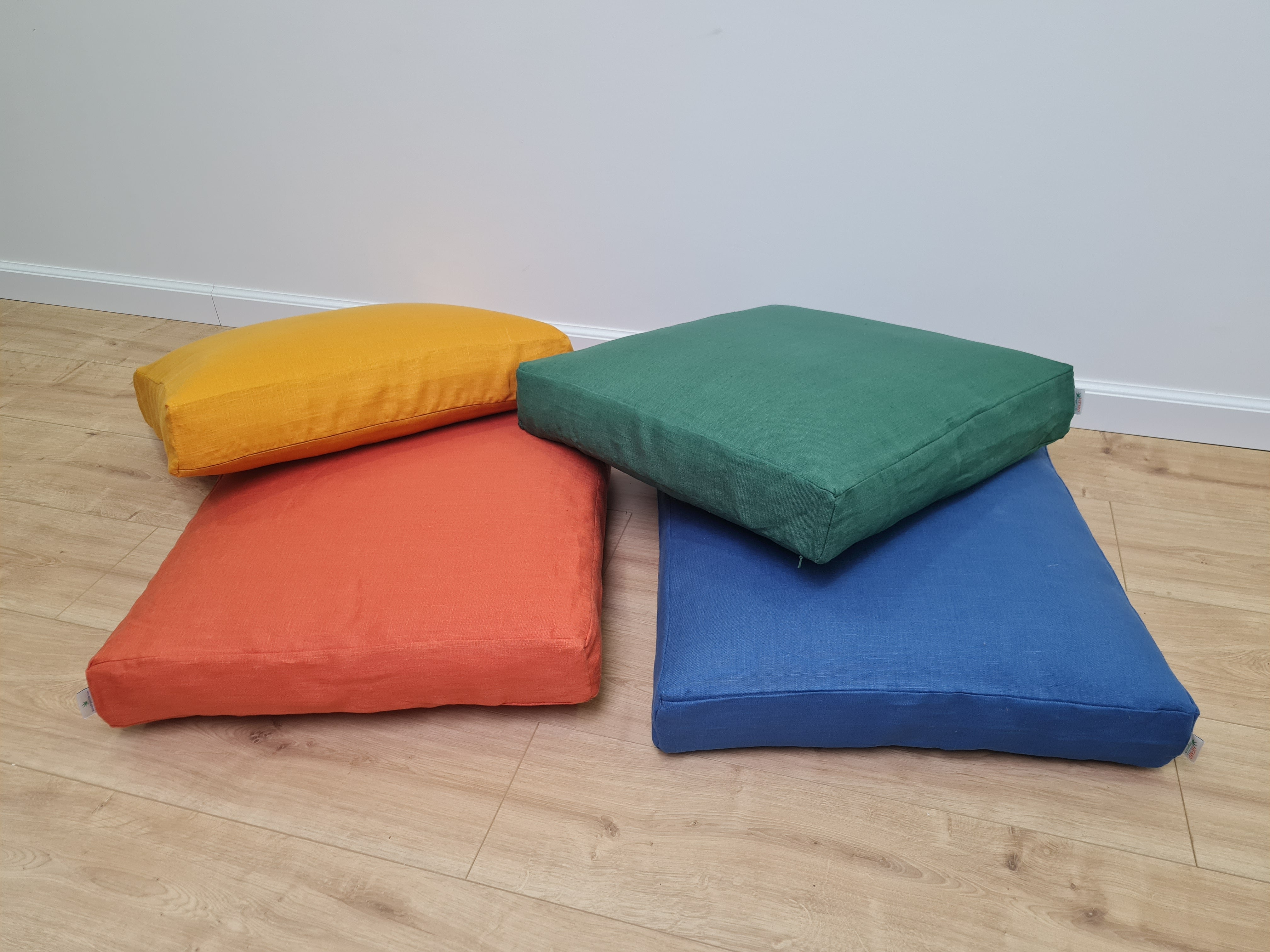 Special listing for April Hart two 17.5" × 21.5" x 3" hemp cushion with removable linen cover in green linen