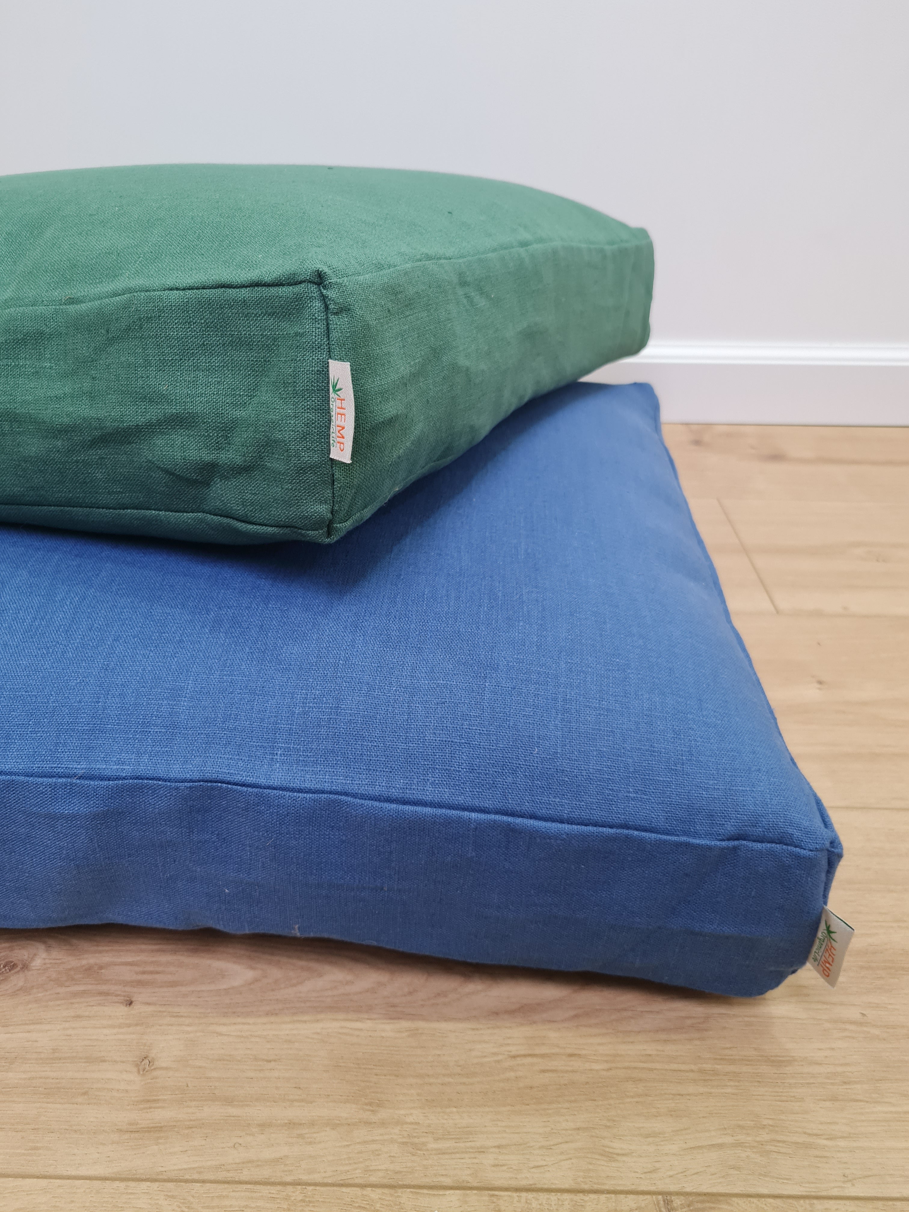 Special listing for April Hart two 17.5" × 21.5" x 3" hemp cushion with removable linen cover in green linen
