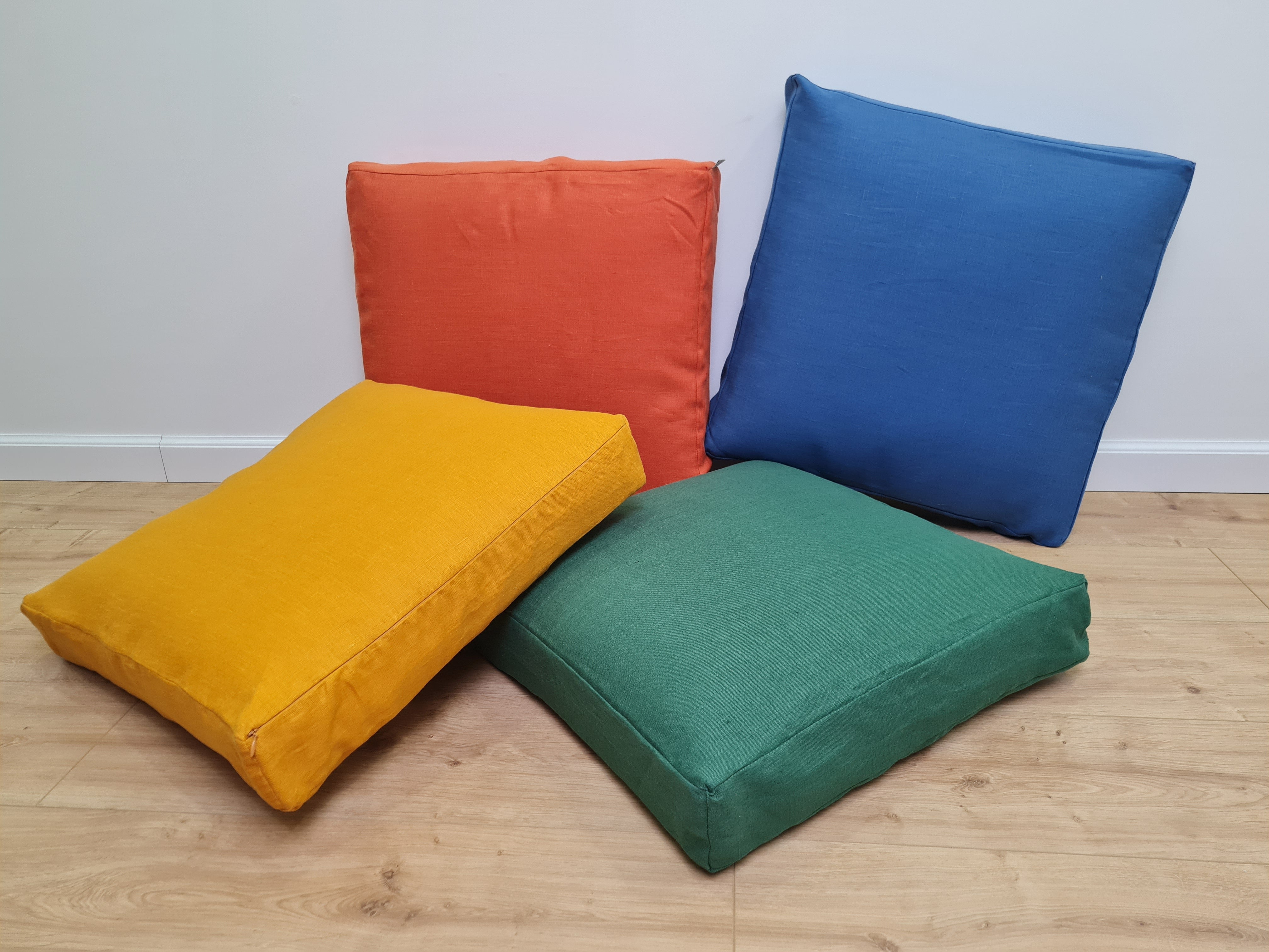 Special listing for April Hart two 17.5" × 21.5" x 3" hemp cushion with removable linen cover in green linen
