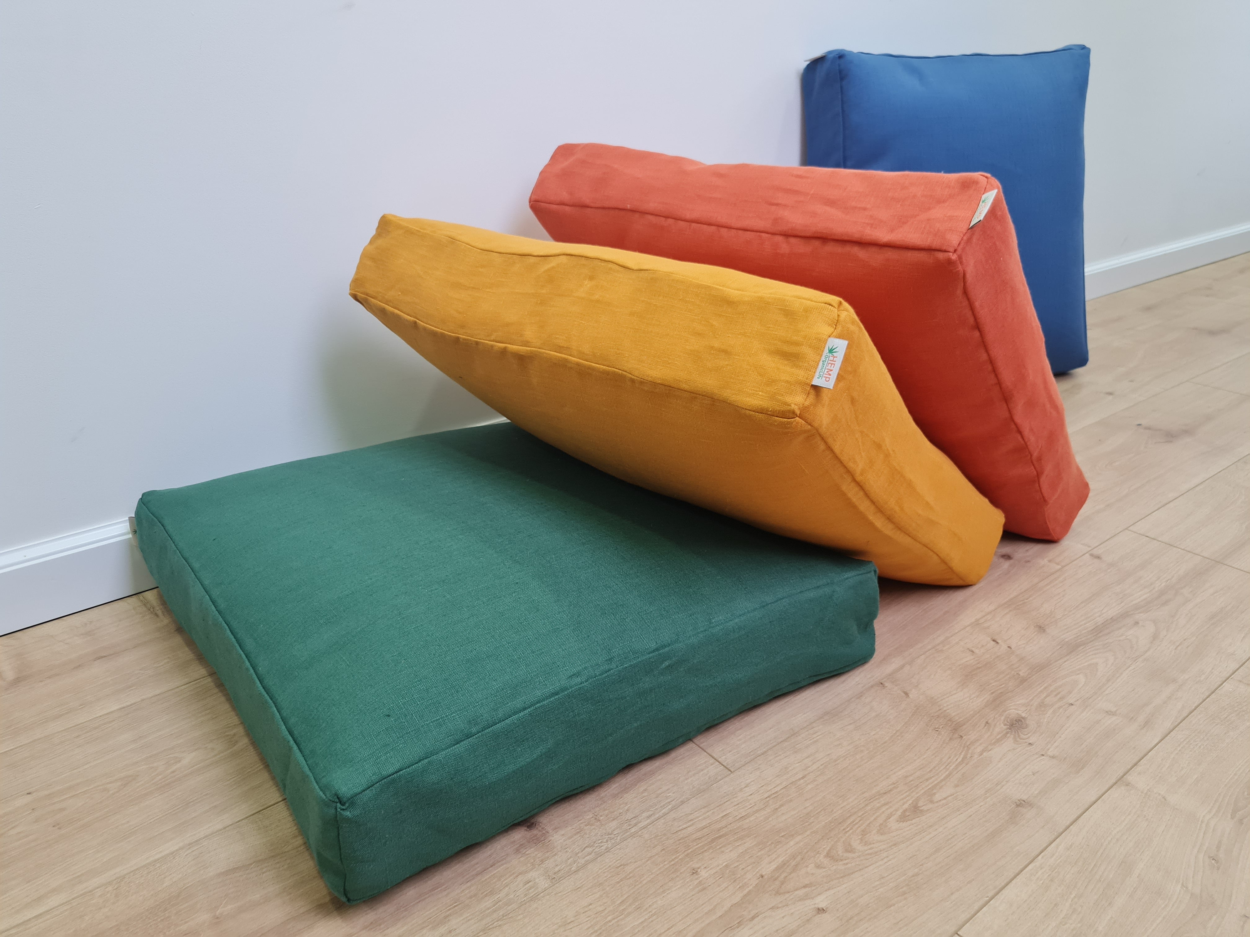 Special listing for April Hart two 17.5" × 21.5" x 3" hemp cushion with removable linen cover in green linen