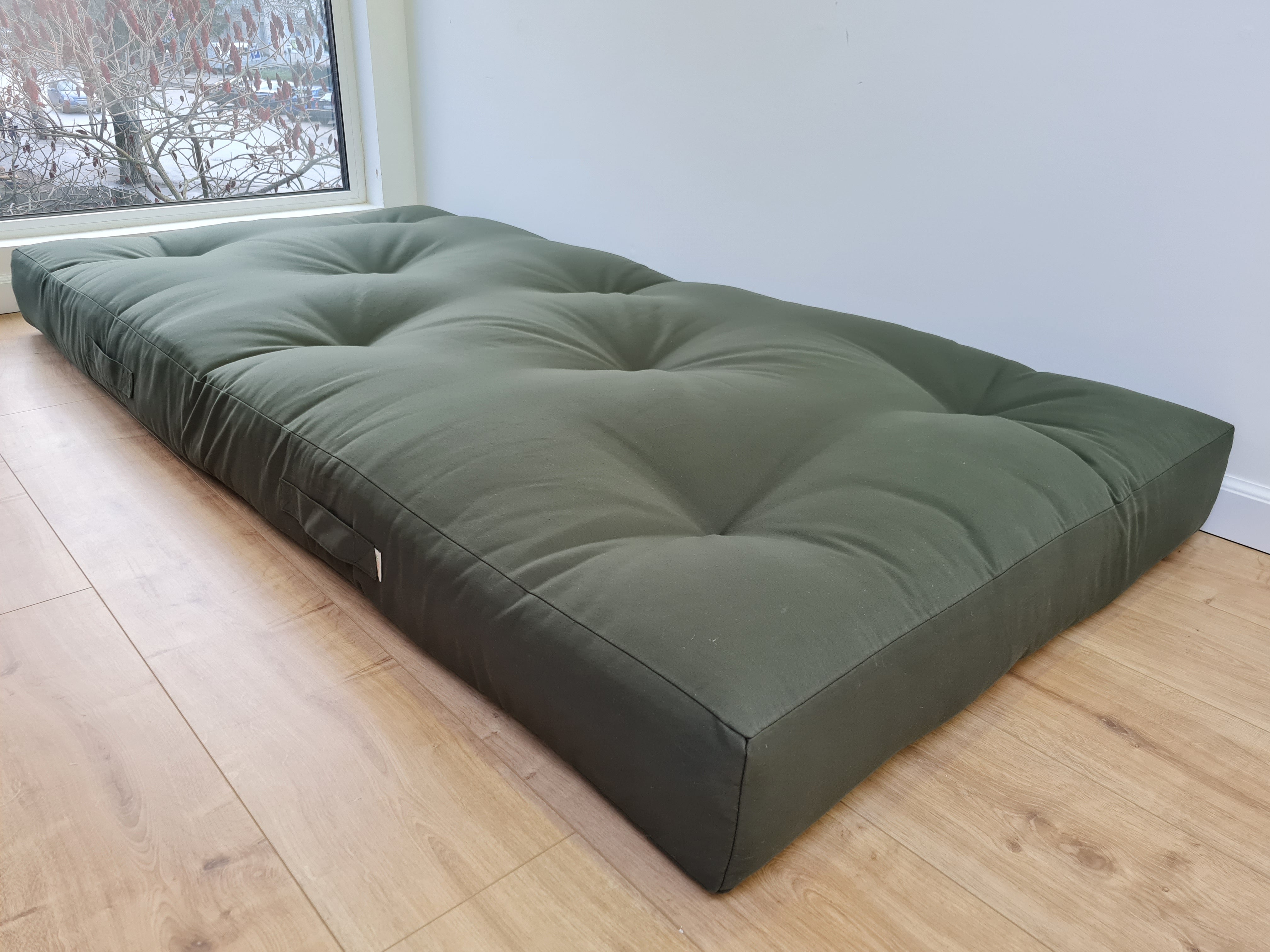 48"x80" (122x200cm) HEMP shikibuton 6” thick mat in natural dark green Cotton fabric