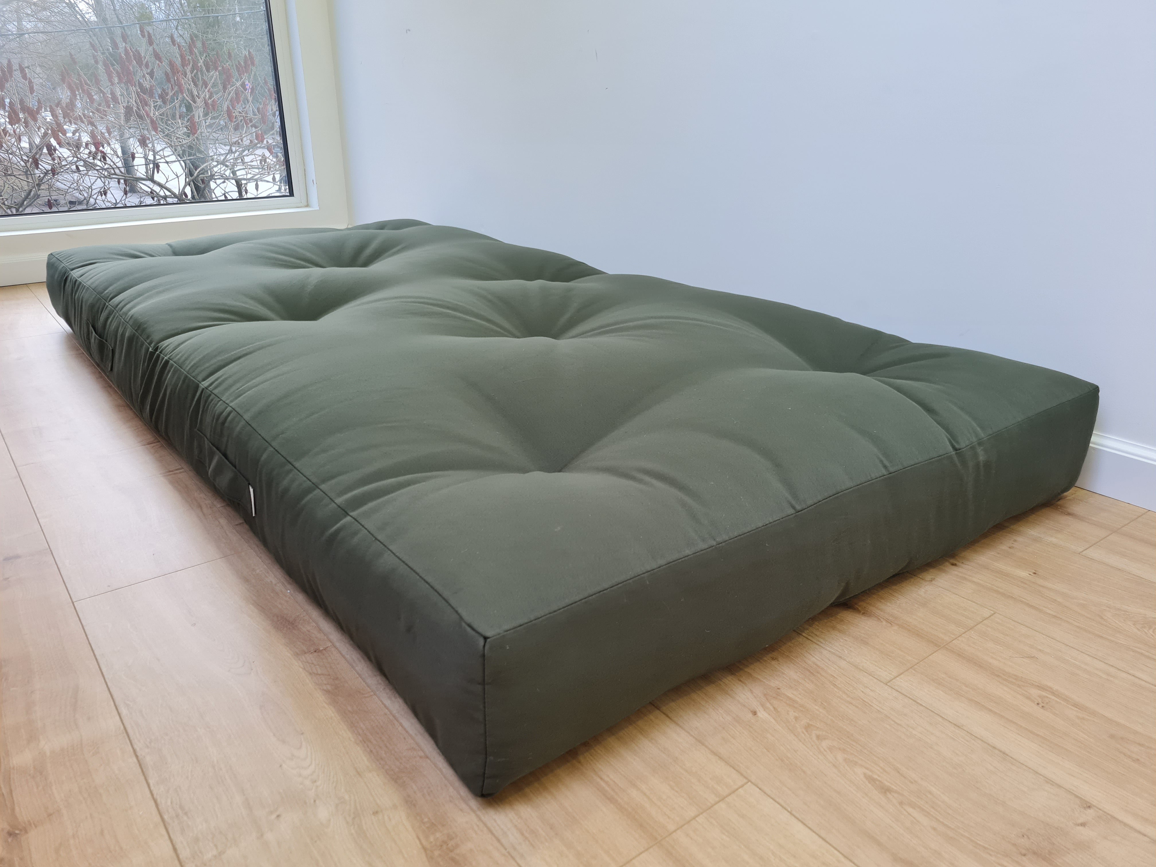 48"x80" (122x200cm) HEMP shikibuton 6” thick mat in natural dark green Cotton fabric