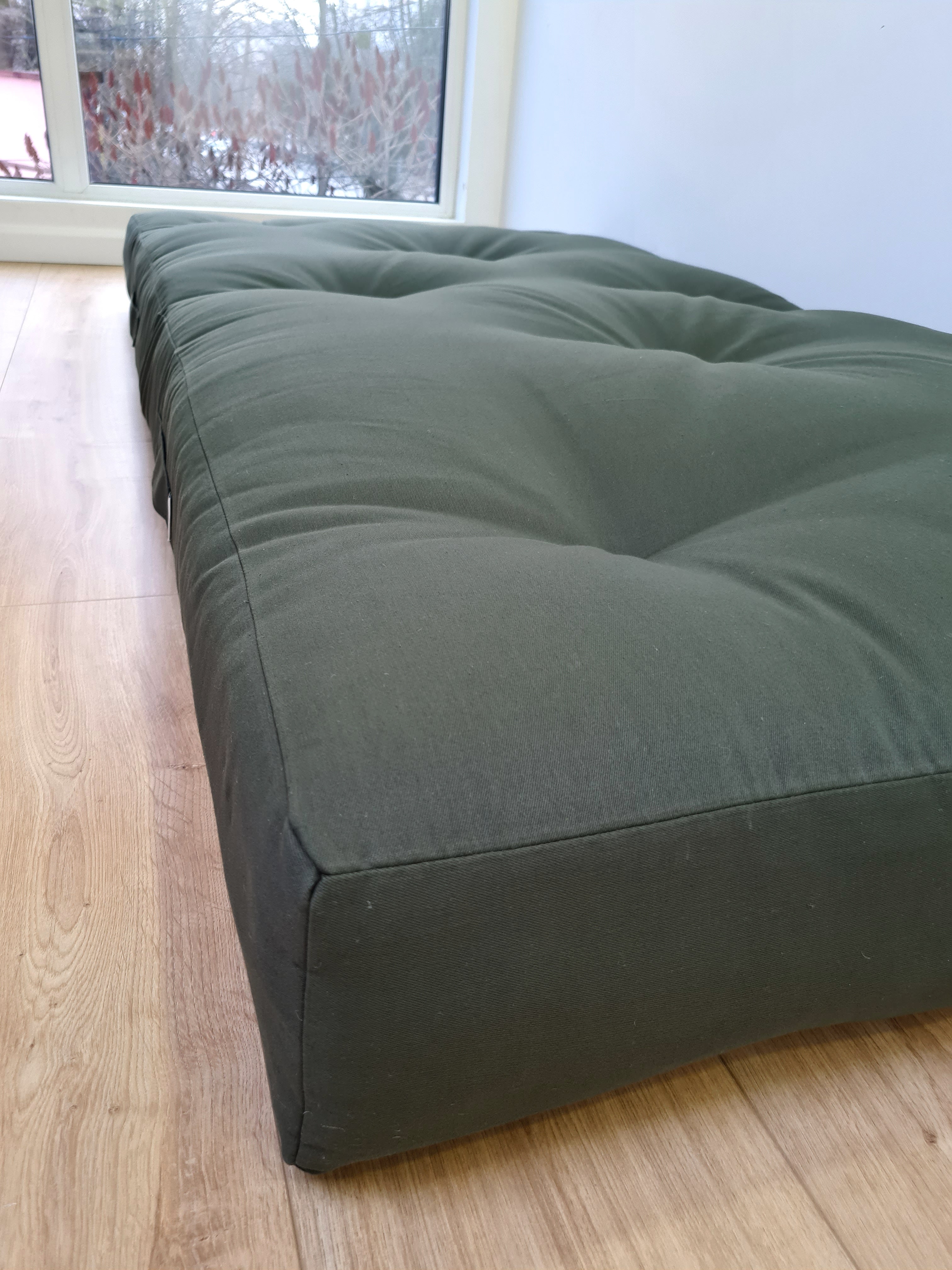48"x80" (122x200cm) HEMP shikibuton 6” thick mat in natural dark green Cotton fabric