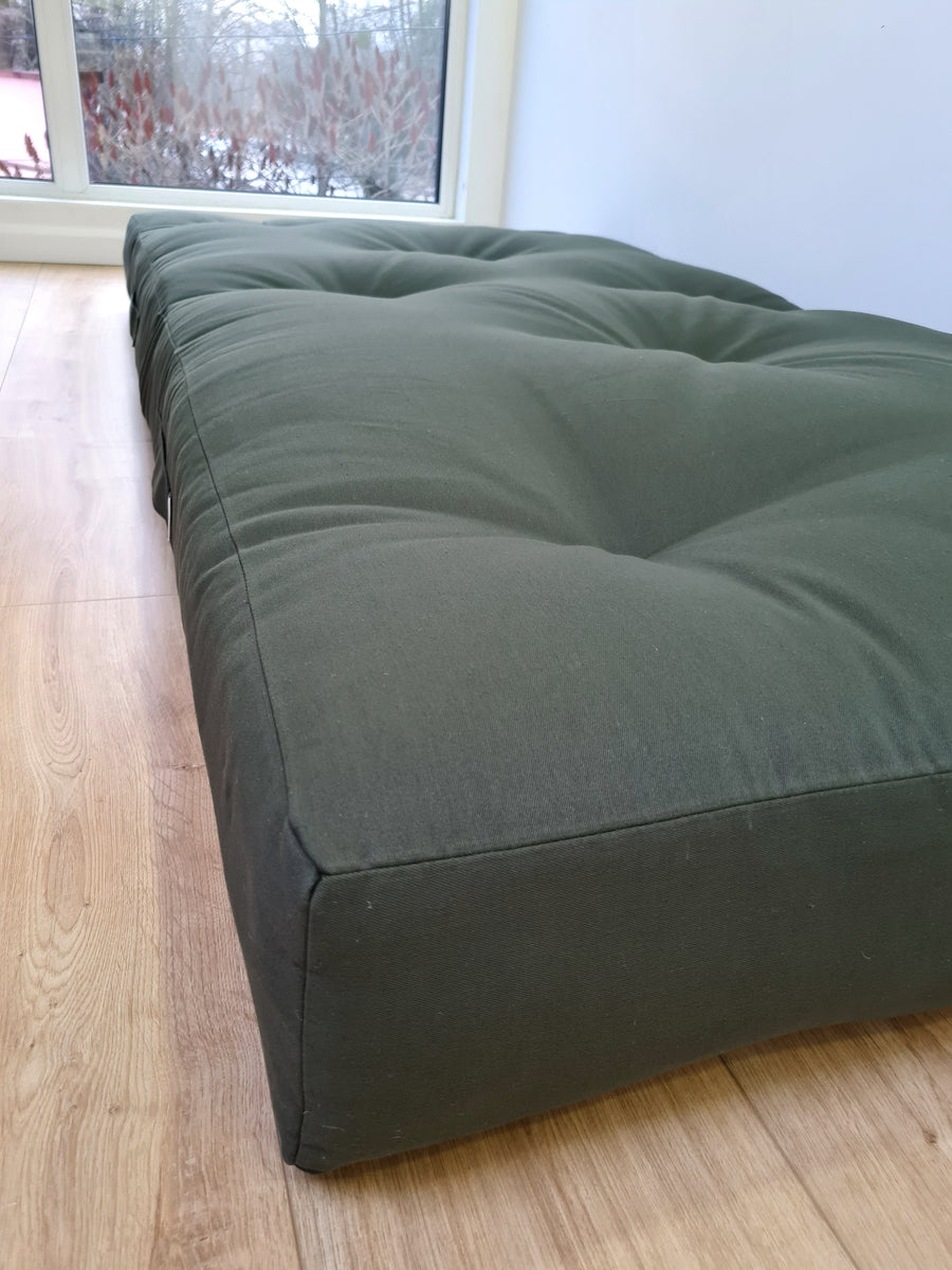 HEMP shikibuton 6” thick mat Shiki futon filled organic hemp fiber filler in natural dark green Cotton fabric Custom Size Hand made