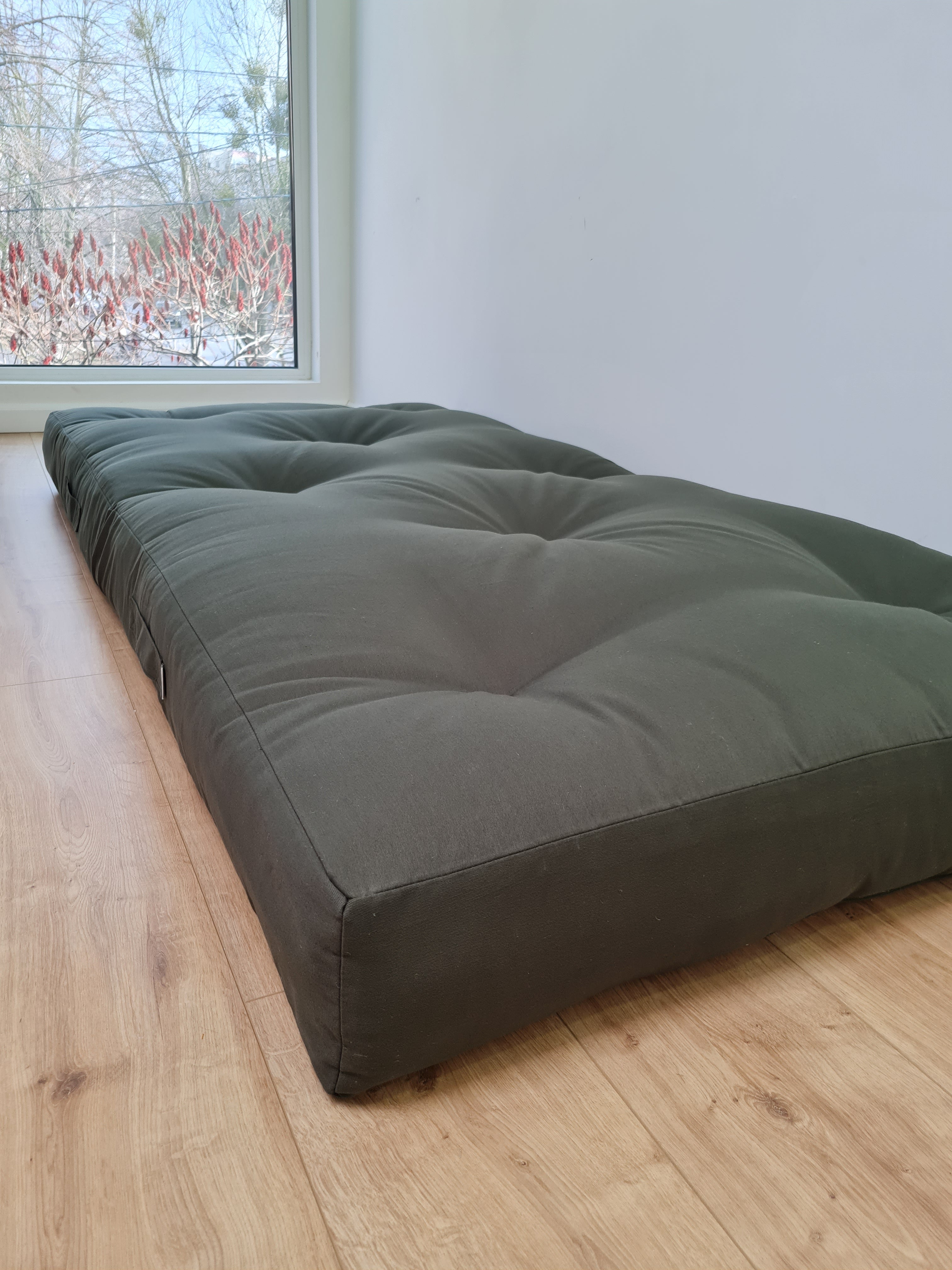 48"x80" (122x200cm) HEMP shikibuton 6” thick mat in natural dark green Cotton fabric