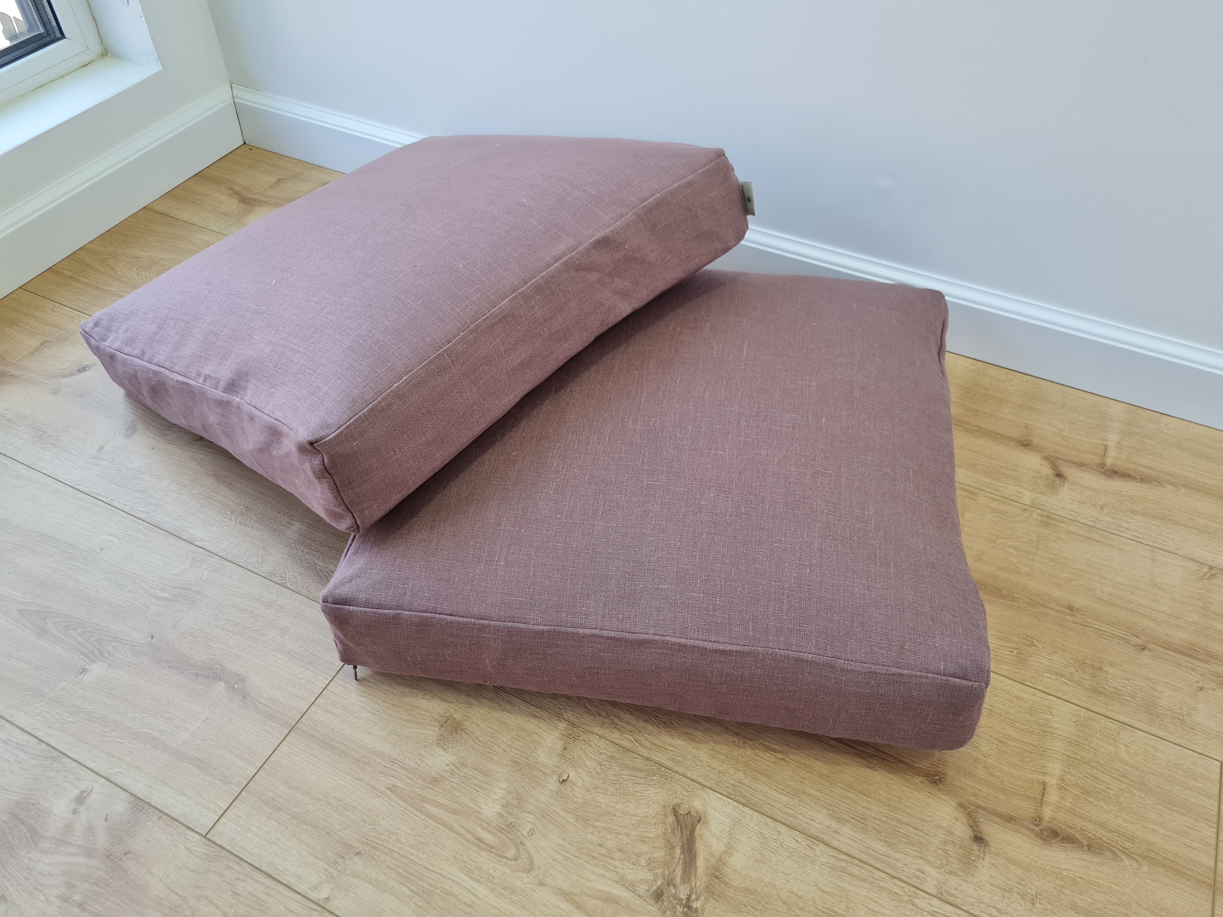 Special listing for Kateryna Lund one 65 x 160 х 8 cm hemp cushion with removable cover in Pink brown linen fabric