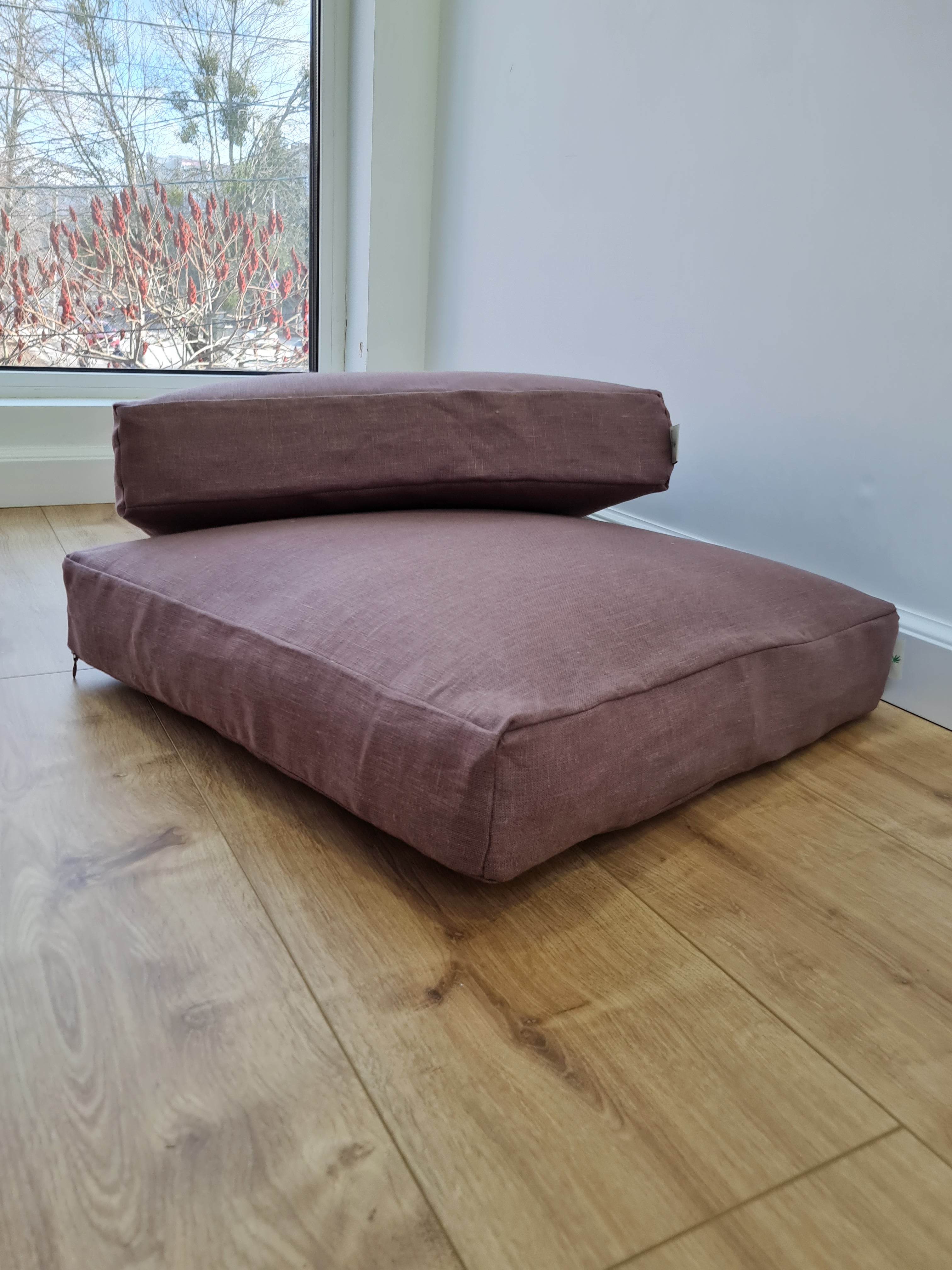 Special listing for Kateryna Lund one 65 x 160 х 8 cm hemp cushion with removable cover in Pink brown linen fabric