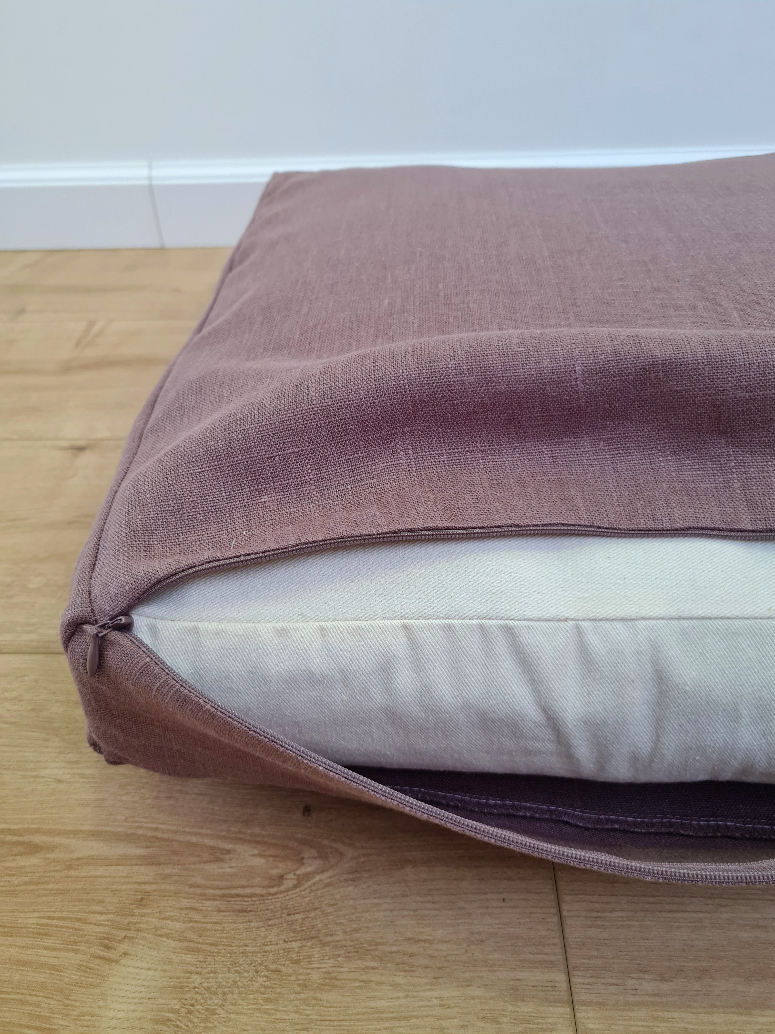 Special listing for Kateryna Lund one 65 x 160 х 8 cm hemp cushion with removable cover in Pink brown linen fabric