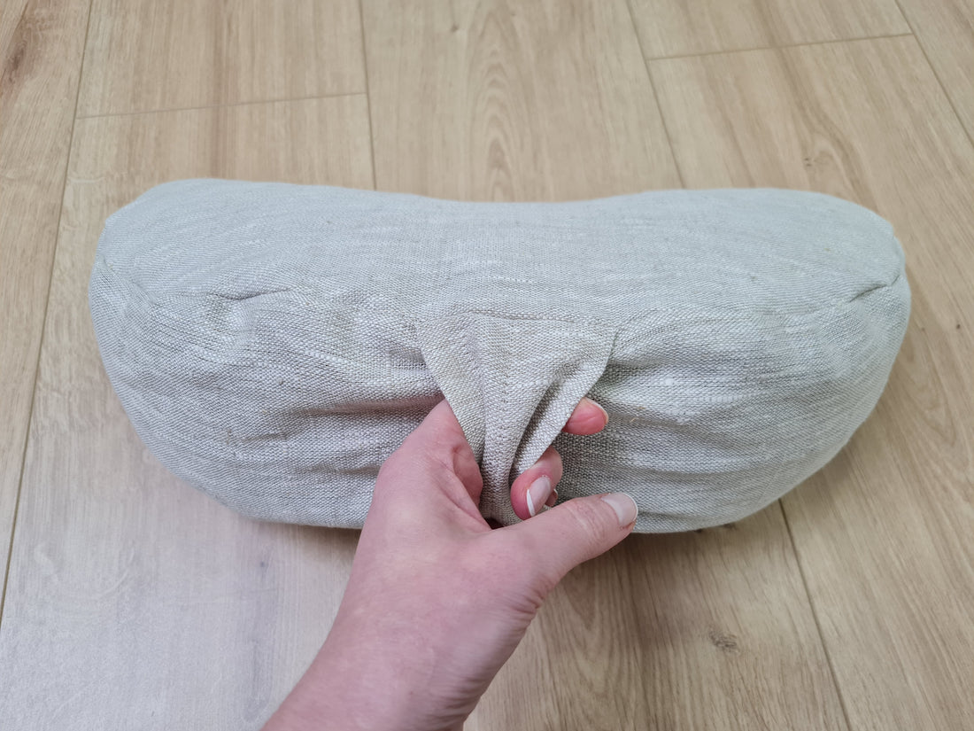 linen meditation Cresсent cushion filled with buckwheat hulls