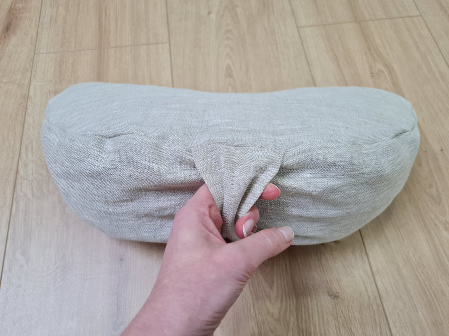 linen meditation Cresсent cushion filled with buckwheat hulls