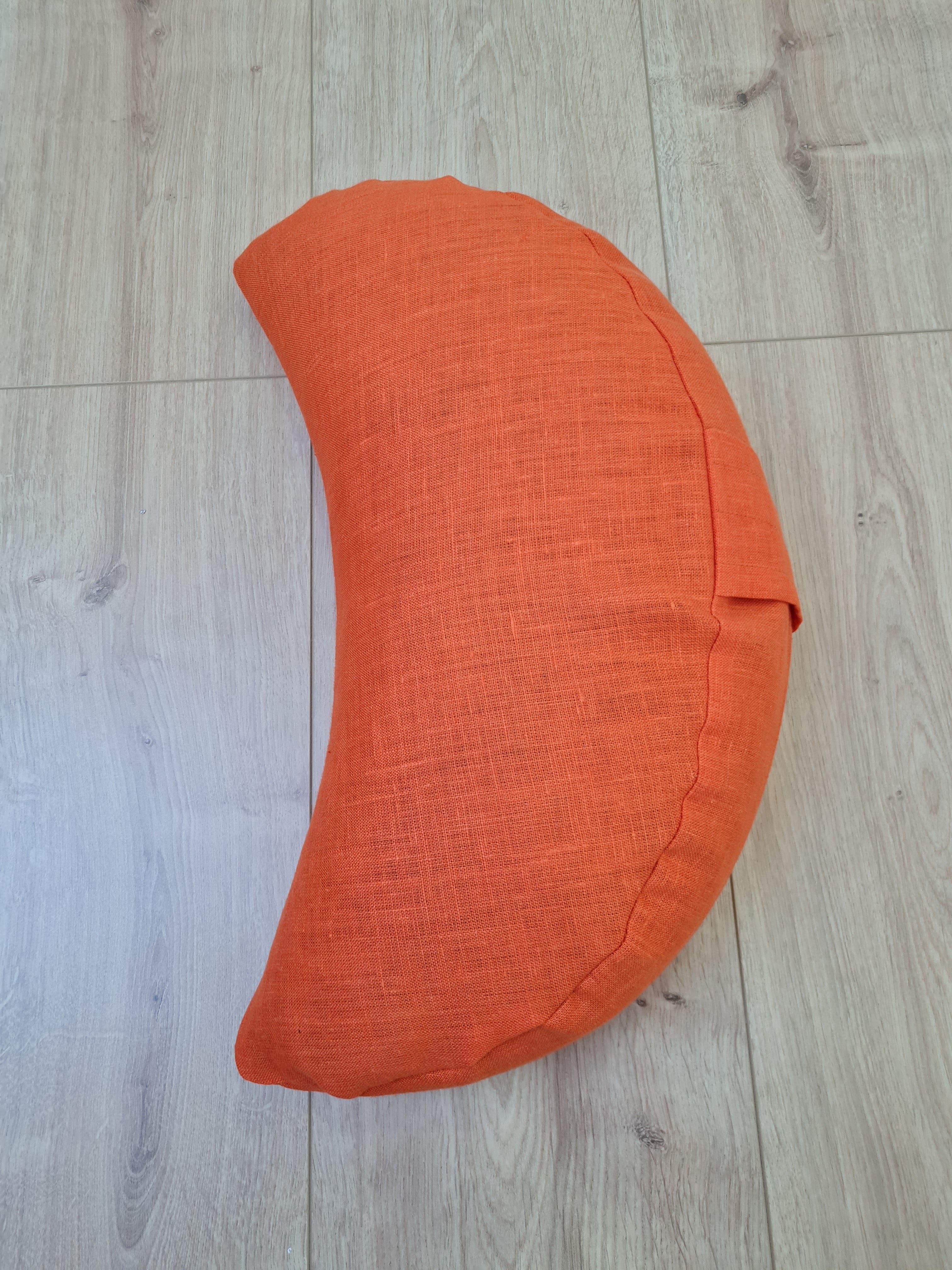 Linen Meditation Cresсent cushion "Fresh Orange" filled with Buckwheat Hulls