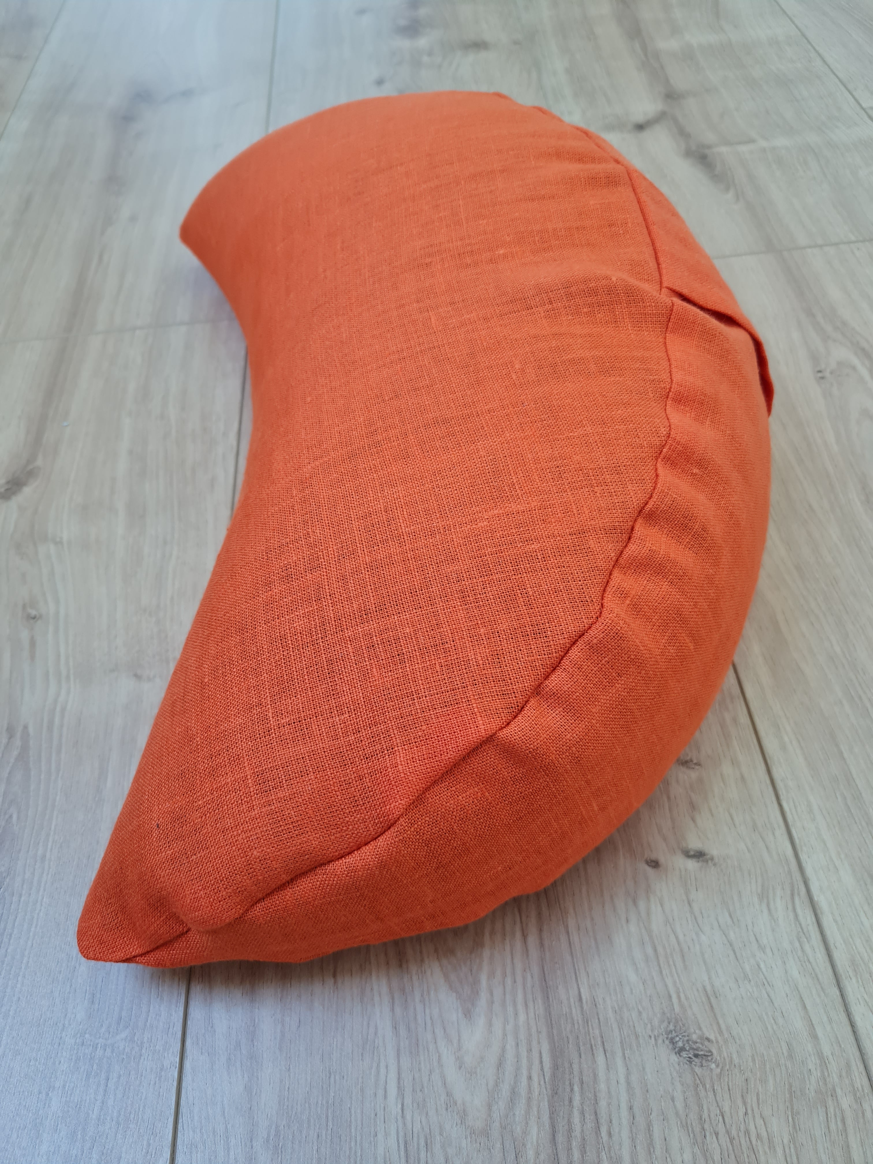 Linen Meditation Cresсent cushion "Fresh Orange" filled with Buckwheat Hulls