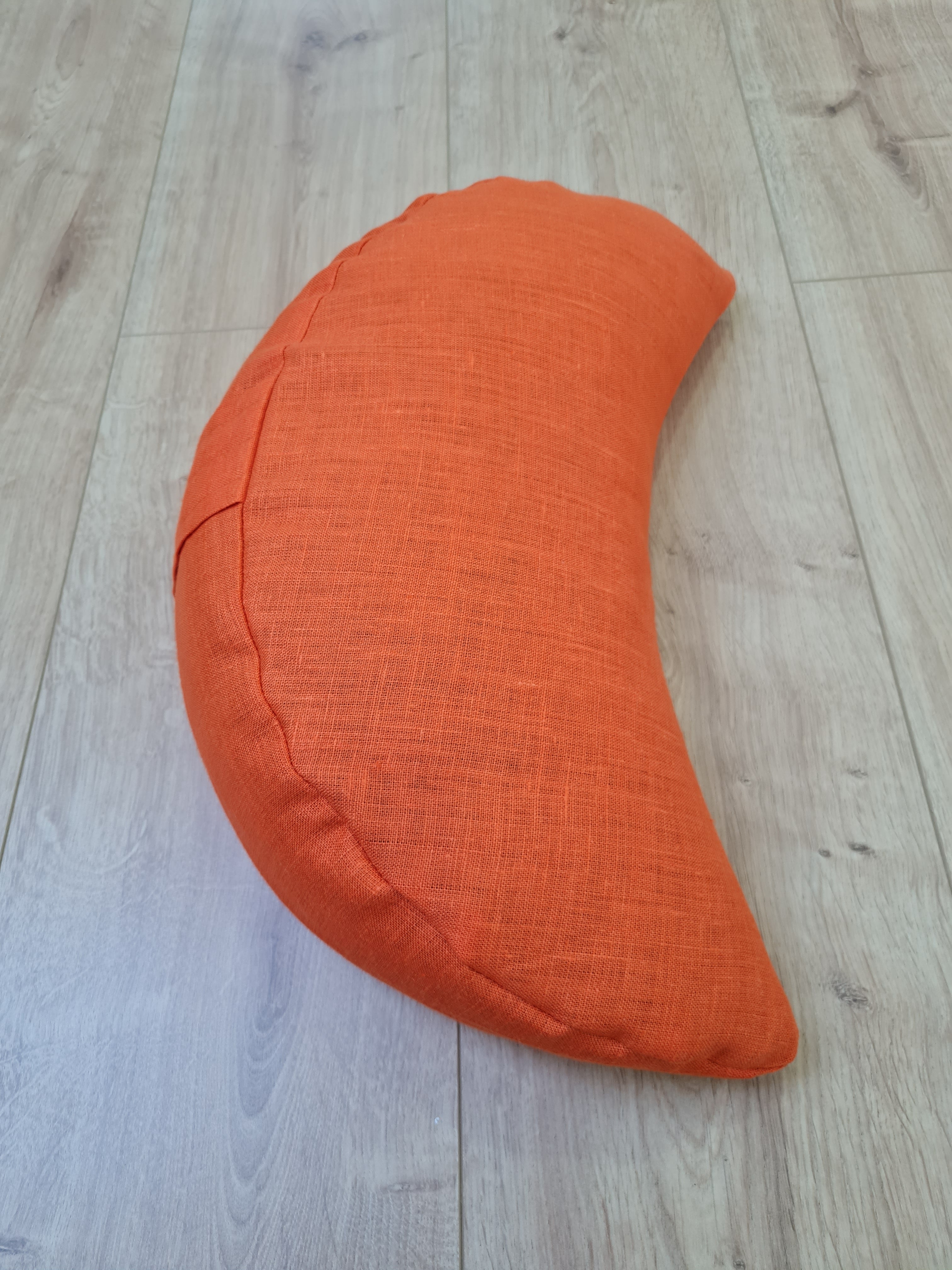 Linen Meditation Cresсent cushion "Fresh Orange" filled with Buckwheat Hulls