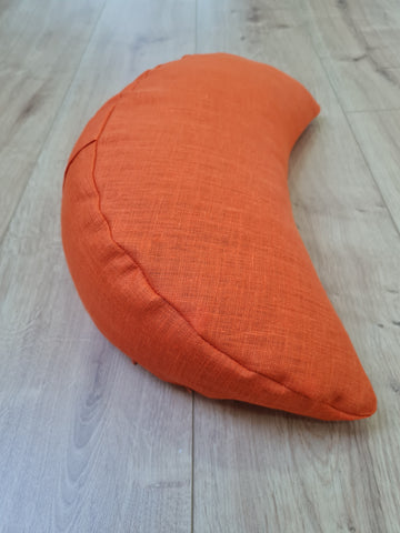 Linen Meditation Cresсent cushion "Fresh Orange" filled with Buckwheat Hulls