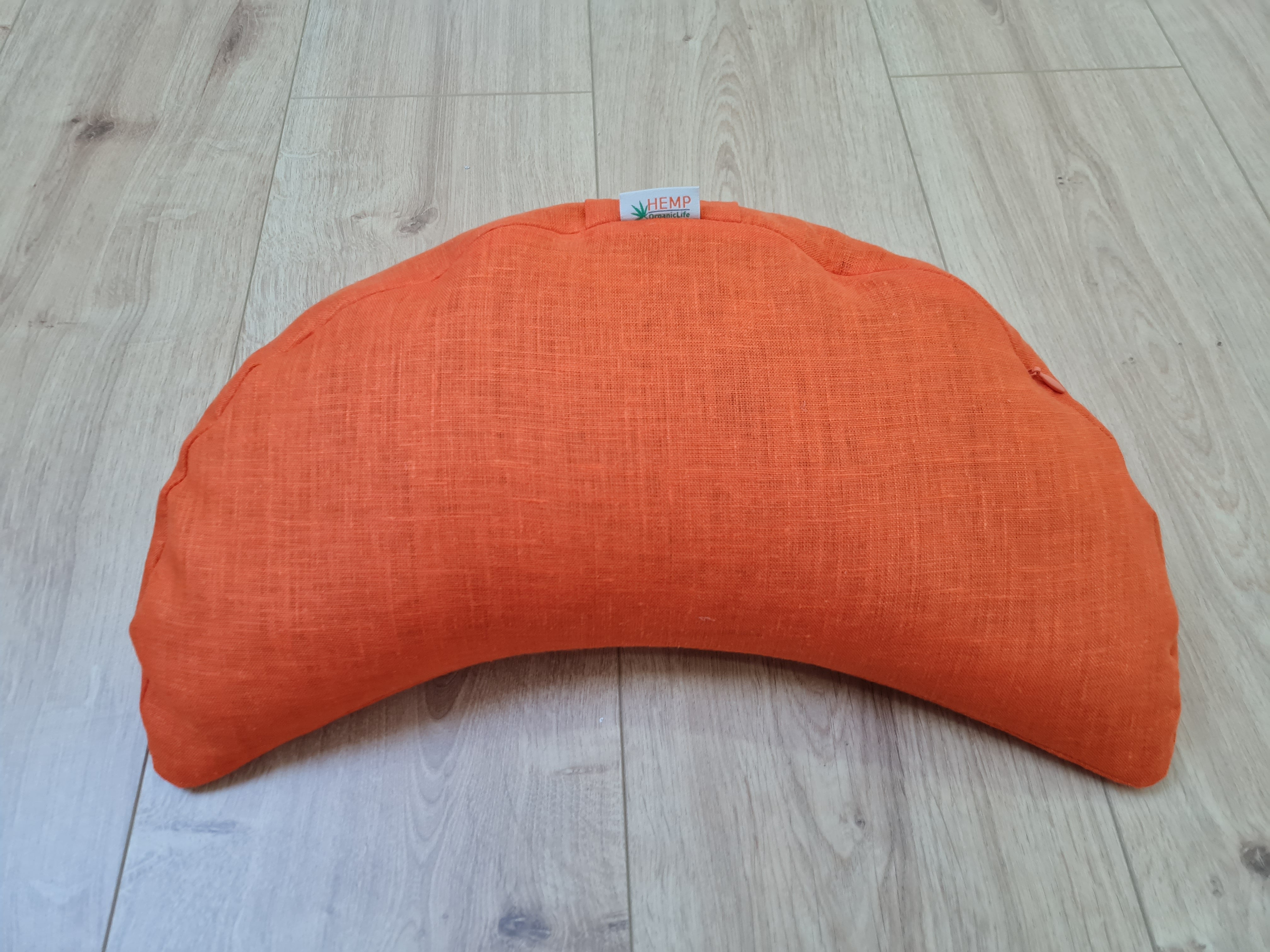 Linen Meditation Cresсent cushion "Fresh Orange" filled with Buckwheat Hulls