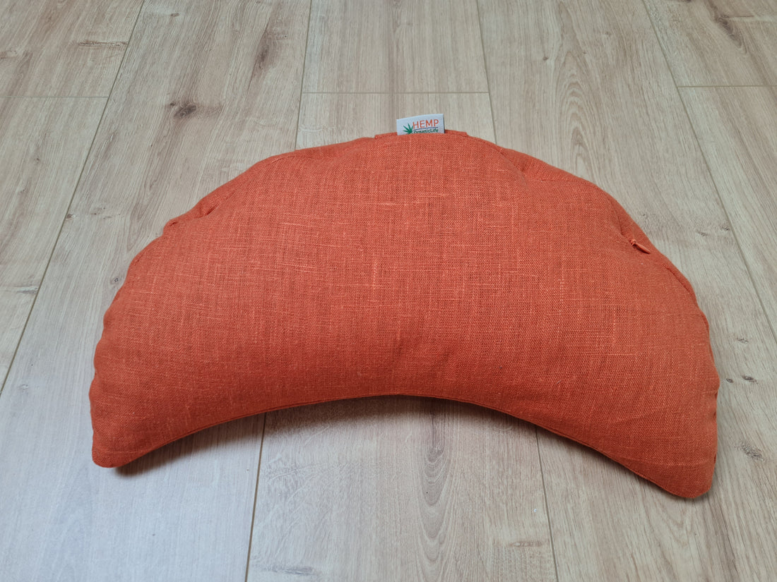 Linen meditation Crescent cushion filled with buckwheat hulls gift for him Yoga support pillow