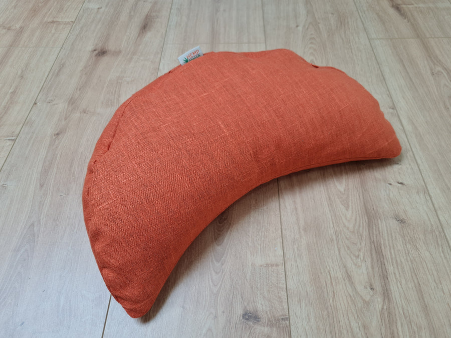 Linen meditation Crescent cushion filled with buckwheat hulls gift for him Yoga support pillow