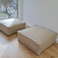 Unique HEMP Floor Cushion Marogan filled organic Hemp Fiber with removable Cover with zipper in natural linen fabric couch settee ottoman