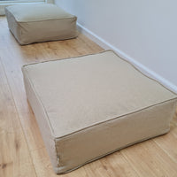 Unique HEMP Floor Cushion Marogan filled organic Hemp Fiber with removable Cover with zipper in natural linen fabric couch settee ottoman