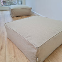 Unique HEMP Floor Cushion Marogan filled organic Hemp Fiber with removable Cover with zipper in natural linen fabric couch settee ottoman