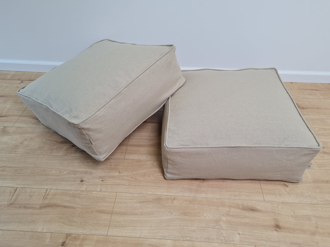 Unique HEMP Floor Cushion Marogan filled organic Hemp Fiber with removable Cover with zipper in natural linen fabric couch settee ottoman