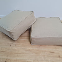 Unique HEMP Floor Cushion Marogan filled organic Hemp Fiber with removable Cover with zipper in natural linen fabric couch settee ottoman