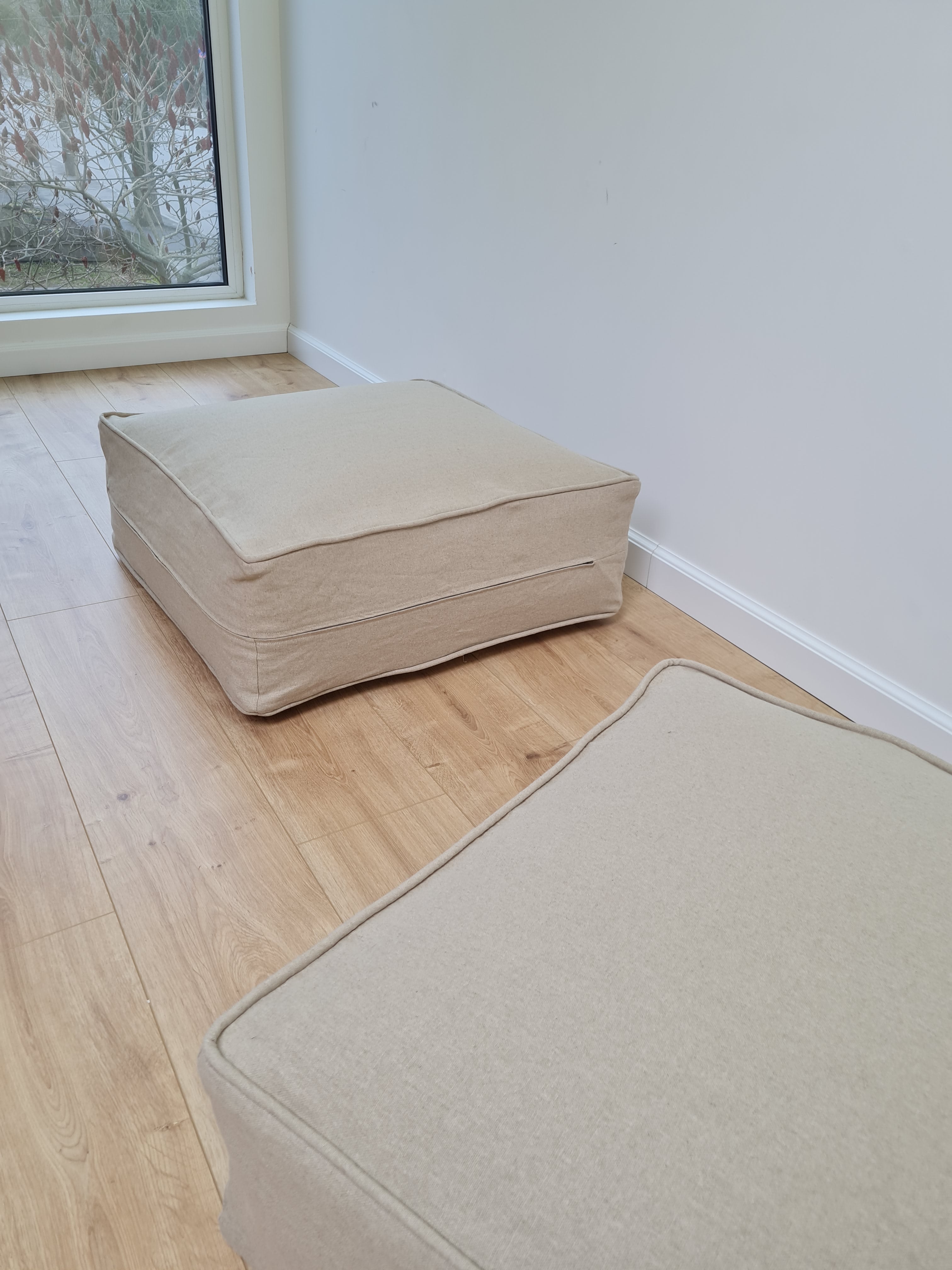 Unique HEMP Floor Cushion Marogan filled organic Hemp Fiber with removable Cover with zipper in natural linen fabric couch settee ottoman