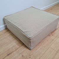 Unique HEMP Floor Cushion Marogan filled organic Hemp Fiber with removable Cover with zipper in natural linen fabric couch settee ottoman