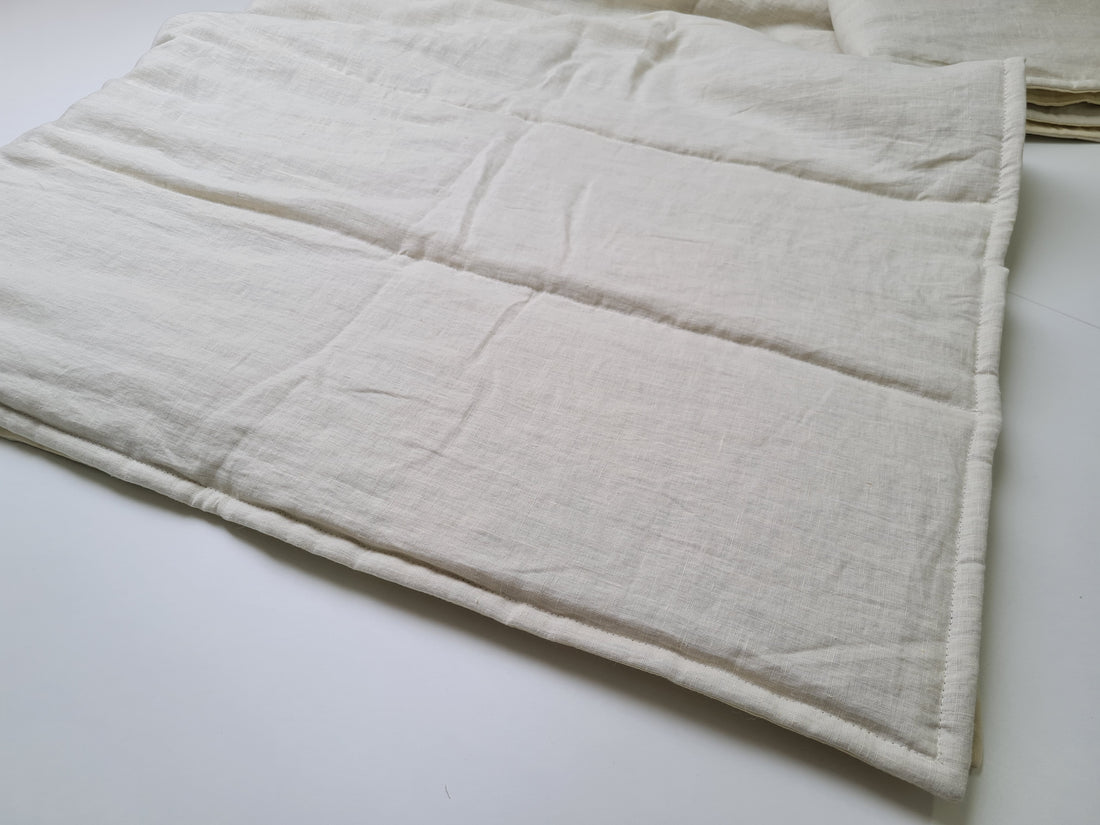 Natural Hemp Linen Blanket quilt in stripe - milky soft Linen fabric filled organic Hemp fiber - Full Twin Queen King Custom Size