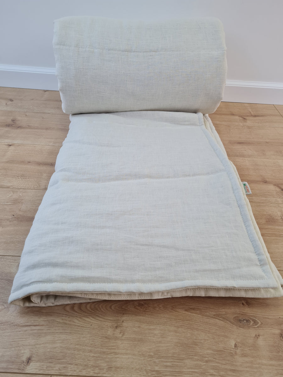 Natural Hemp Linen Blanket quilt in stripe - milky soft Linen fabric filled organic Hemp fiber - Full Twin Queen King Custom Size