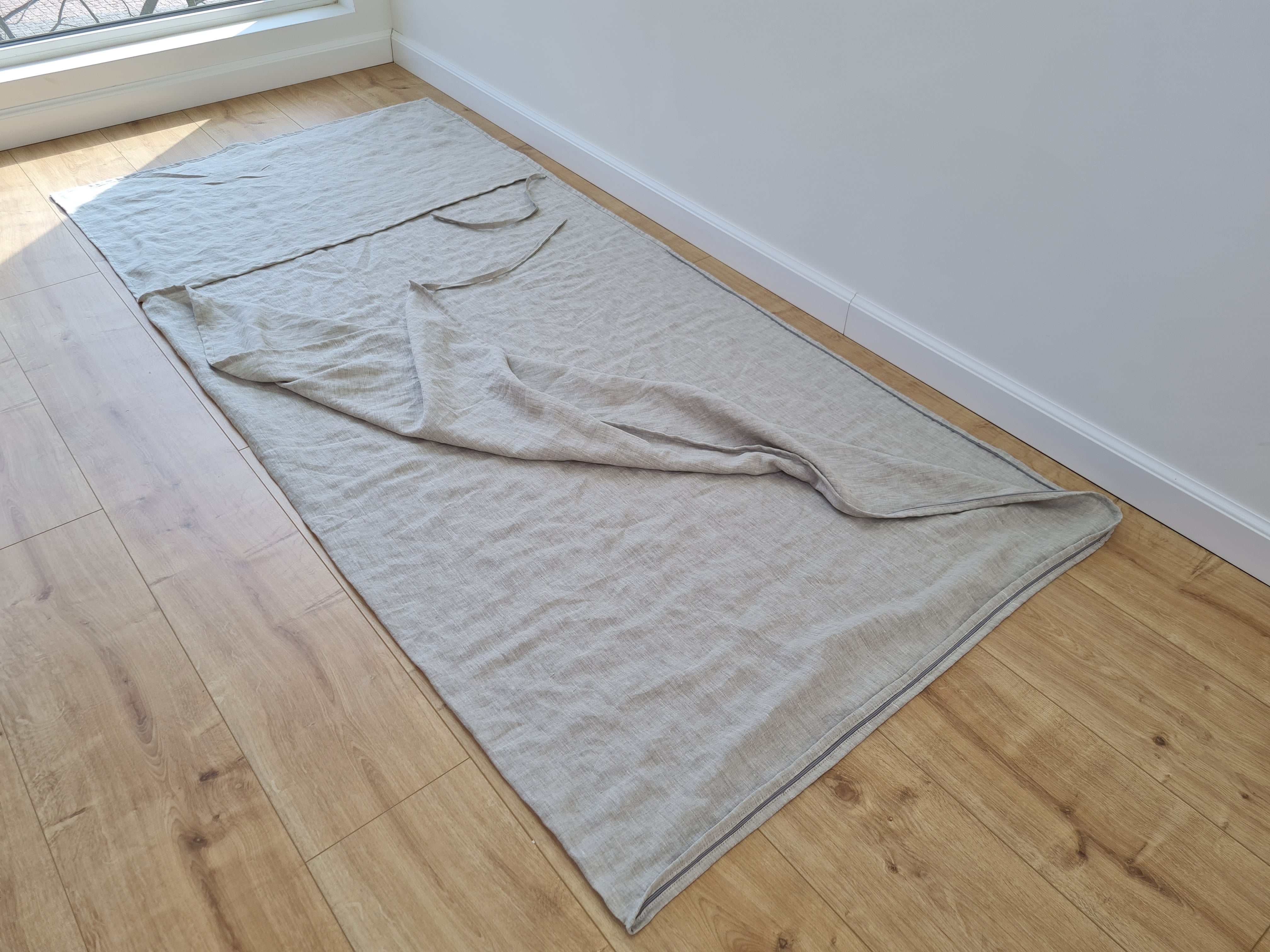 Linen Single Sleeping Bag Liner with Zipper for Camping Hiking Hostel Travel non-dyed linen fabric custom made