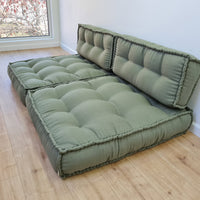 Unique Set of Hemp floor cushions: two 35"x28"x7.8"(90x72x20 cm), plus two back cushions of 28"x12.5"x7.8"(72x32x20) organic hemp filling