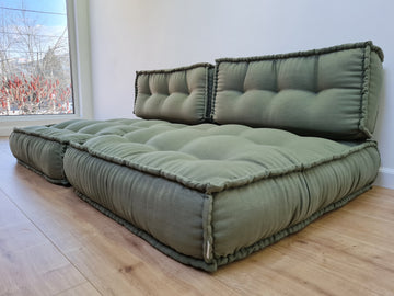 Unique Set of Hemp floor cushions: two 35"x28"x7.8"(90x72x20 cm), plus two back cushions of 28"x12.5"x7.8"(72x32x20) organic hemp filling