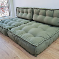 Unique Set of Hemp floor cushions: two 35"x28"x7.8"(90x72x20 cm), plus two back cushions of 28"x12.5"x7.8"(72x32x20) organic hemp filling