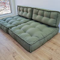 Unique Set of Hemp floor cushions: two 35"x28"x7.8"(90x72x20 cm), plus two back cushions of 28"x12.5"x7.8"(72x32x20) organic hemp filling